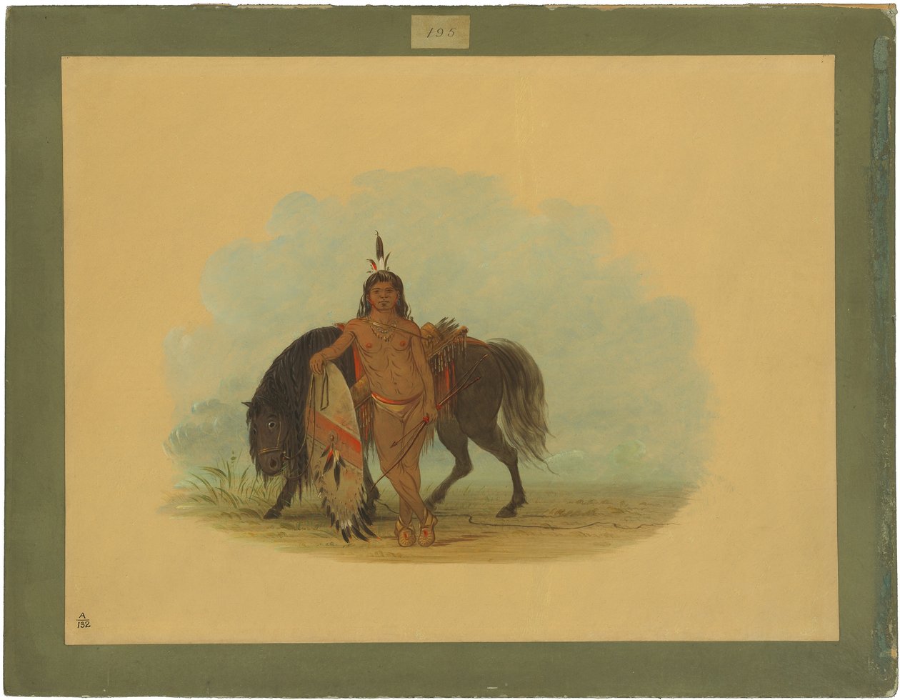 Cheyenne Warrior odpočívá jeho koně od George Catlin