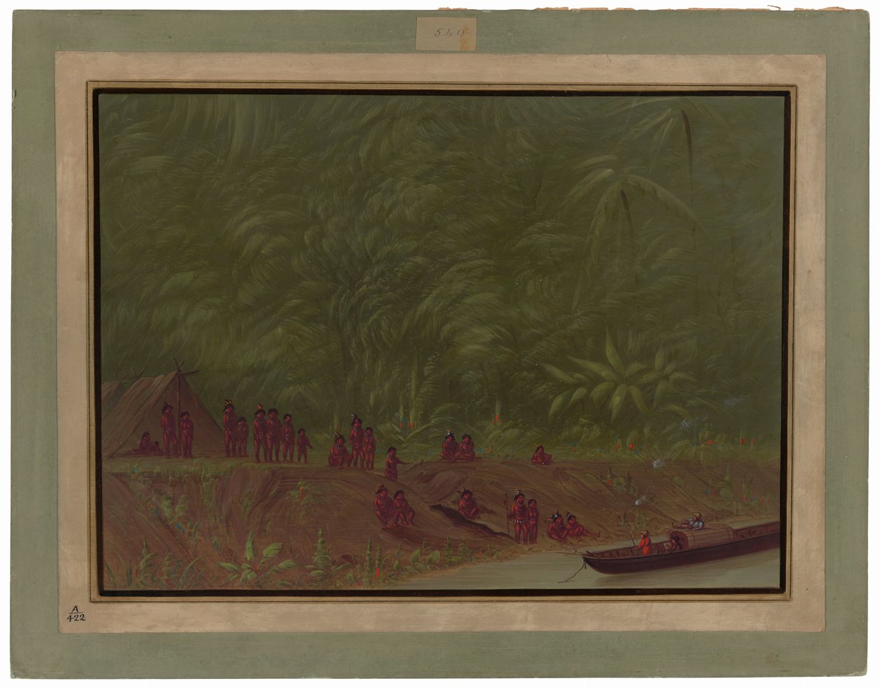 Tábořiště Mura - Náčrt lodi od George Catlin