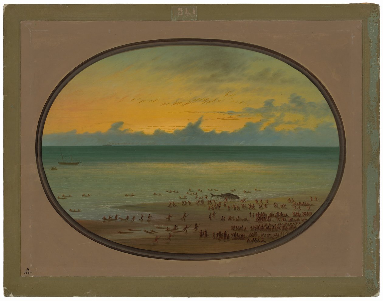 Velryba na břehu - Klahoquat od George Catlin