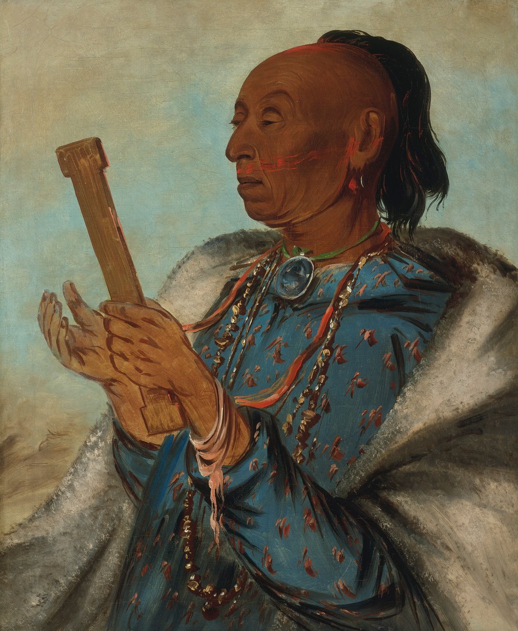 Ah-tón-we-tuck, krocan, opakující svou modlitbu od George Catlin