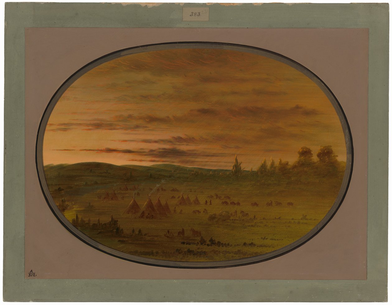 Indiánský tábor při západu slunce od George Catlin