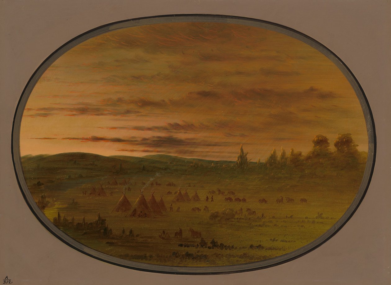 Indiánský tábor při západu slunce, 18611869. od George Catlin