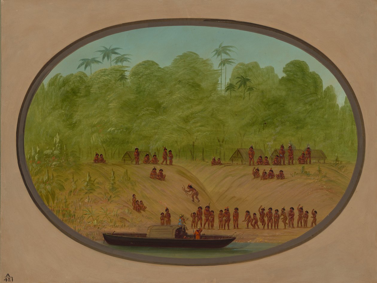 Omagua Village - Náčrt lodi, 18541869. od George Catlin