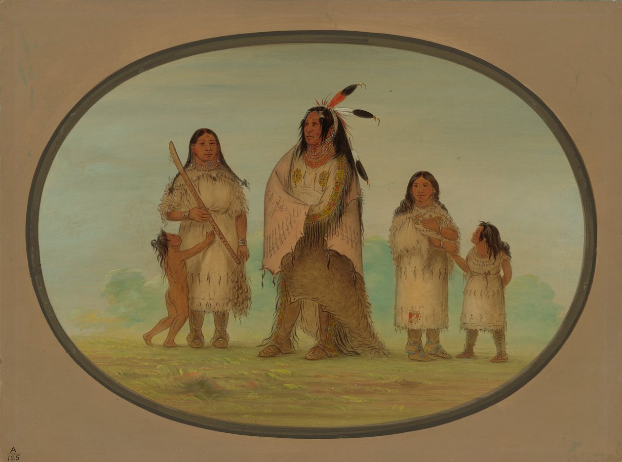 Assinneboine Warrior a jeho rodina, 18611869. od George Catlin