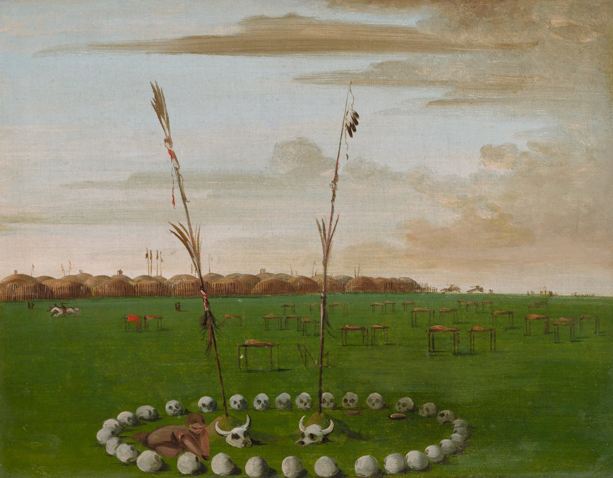 Zadní pohled na vesnici Mandan, zobrazující hřbitov, 1832. od George Catlin