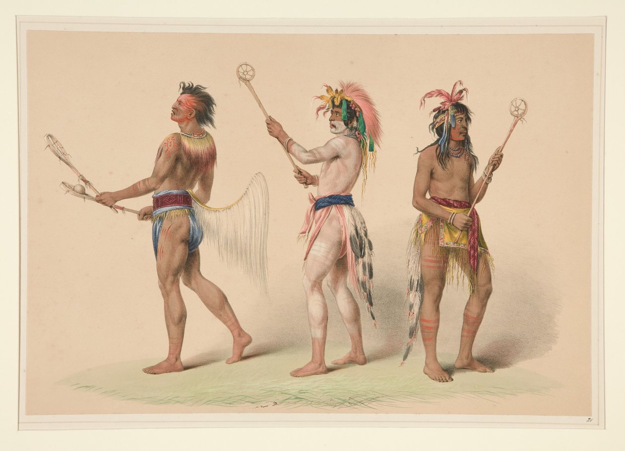 Hráči míčových her, č. 21 z cyklu „Severoameričtí indiáni“ od George Catlin