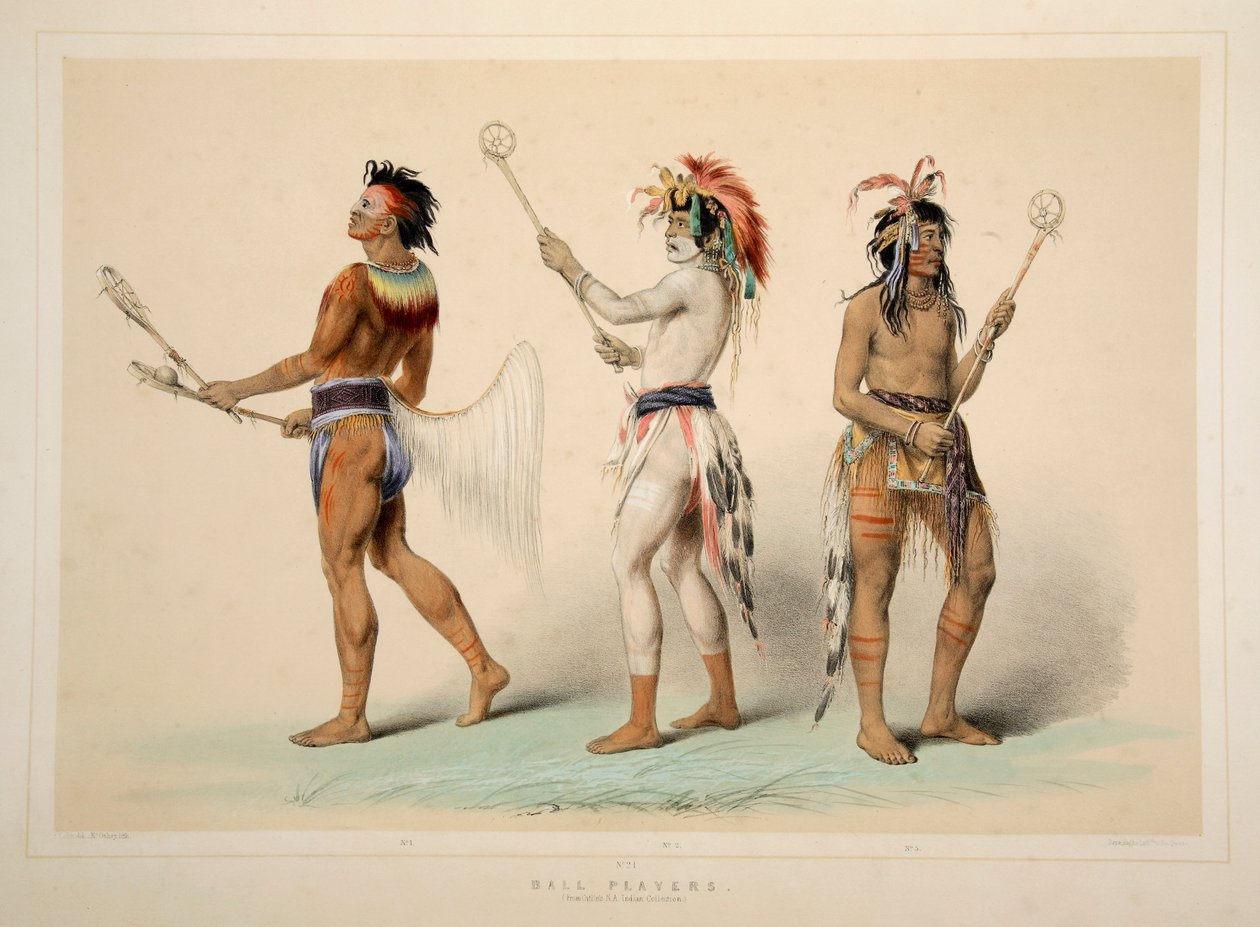 Ball Players, hospoda. 1845 barevná litografie. od George Catlin