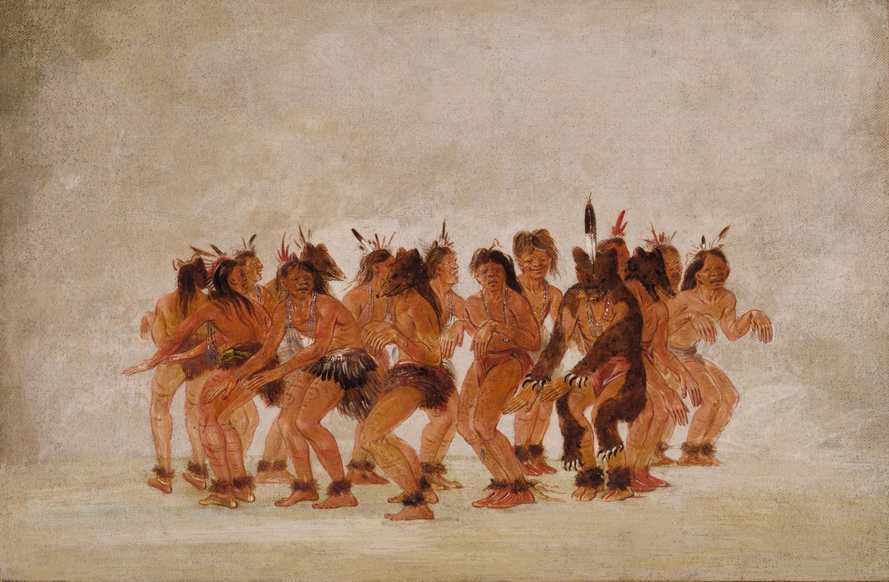 Medvědí tanec, příprava na lov medvěda, 1835-1837. od George Catlin