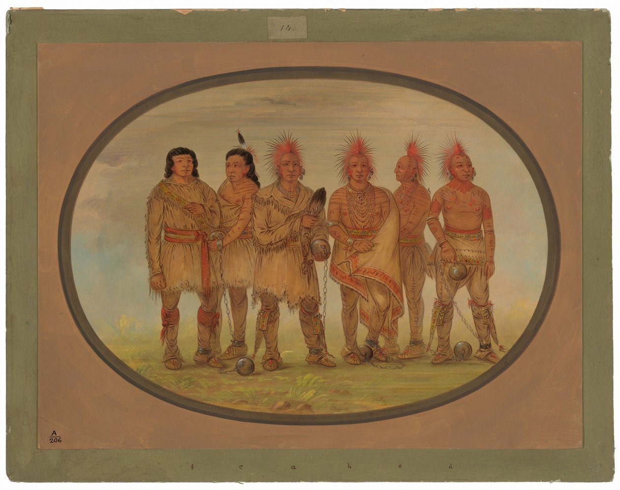 Black Hawk a pět dalších vězňů Saukie od George Catlin