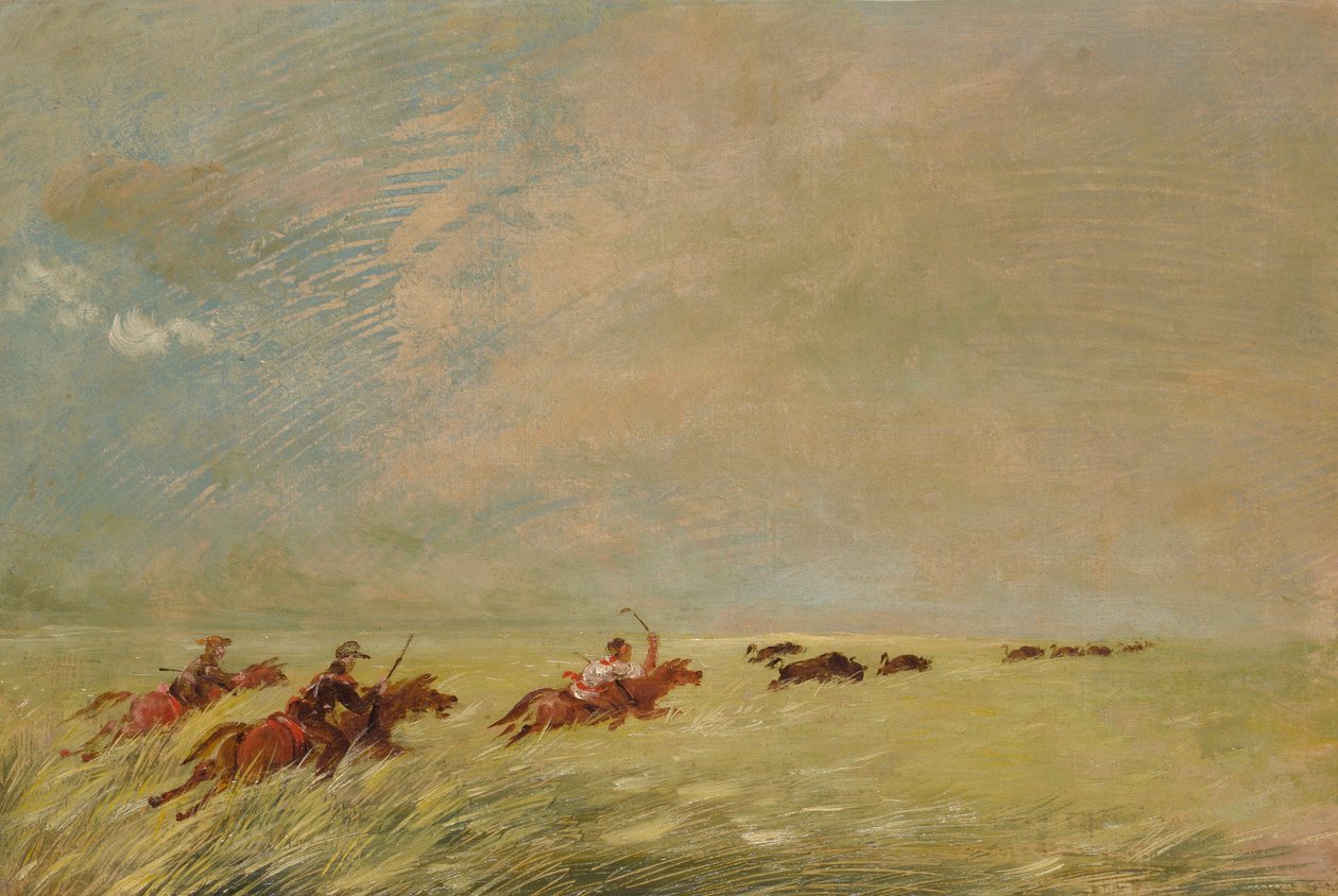 Bogard, Batiste a já při honbě za bizony ve vysoké trávě na dně Missouri od George Catlin