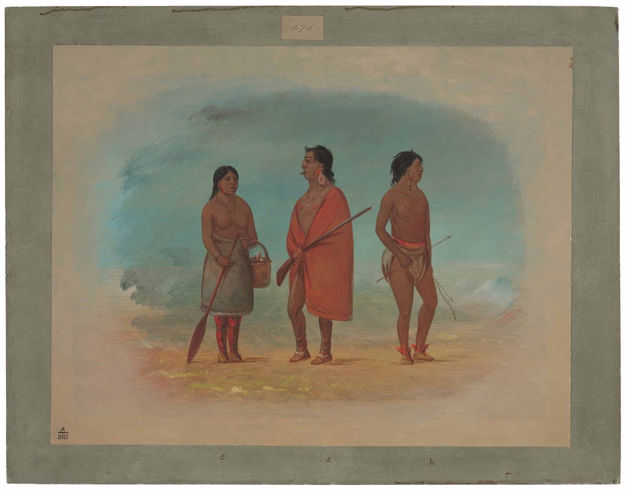 Šéf Botocudo, jeho žena a mladý muž od George Catlin