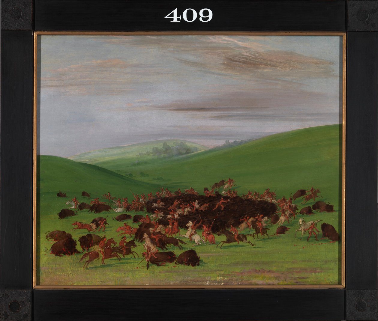 Buffalo Chase, příboj Hidatsů od George Catlin