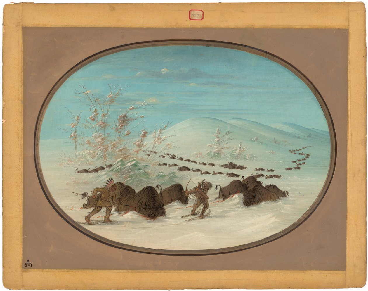 Buffalo Chase ve sněhových závějích - Odžibbeway od George Catlin
