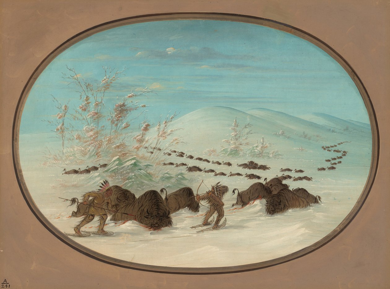 Buffalo Chase ve sněhových závějích - Ojibbeway, 18611869. od George Catlin