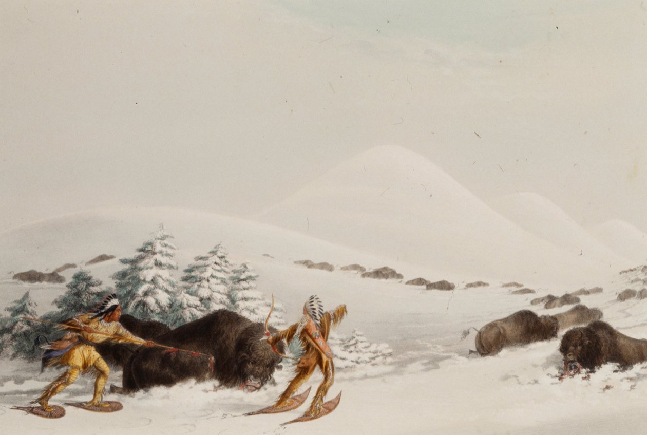 Lov na bizony na sněžnicích od George Catlin