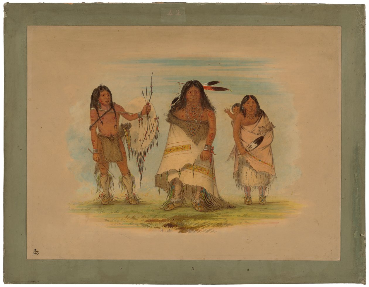 Comanche Chief, His Wife and a Warrior, 1861 (olej na kartonu nalepeném na kartonu) od George Catlin