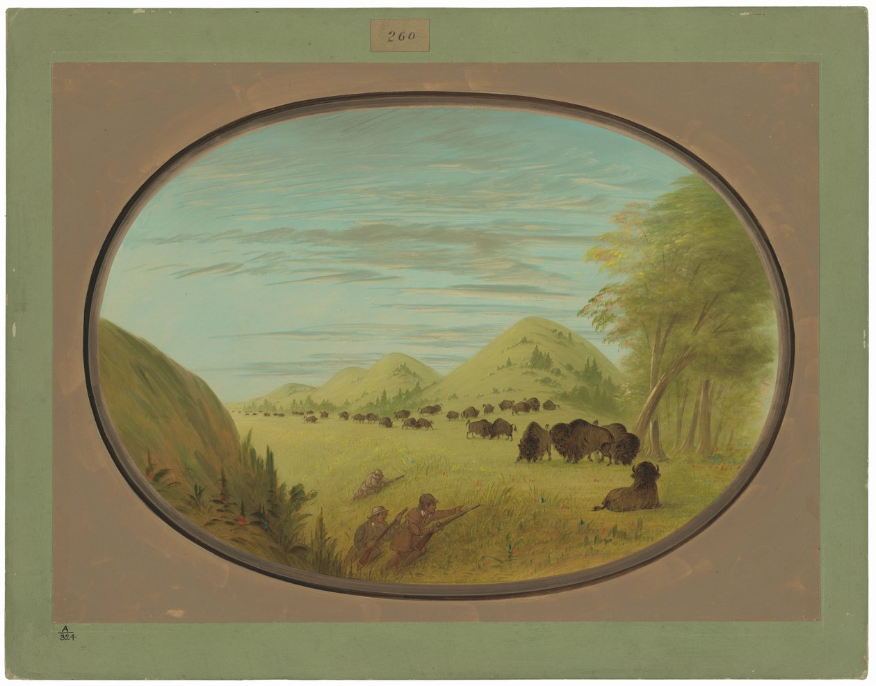 Catlin a dva společníci střílející buvola od George Catlin