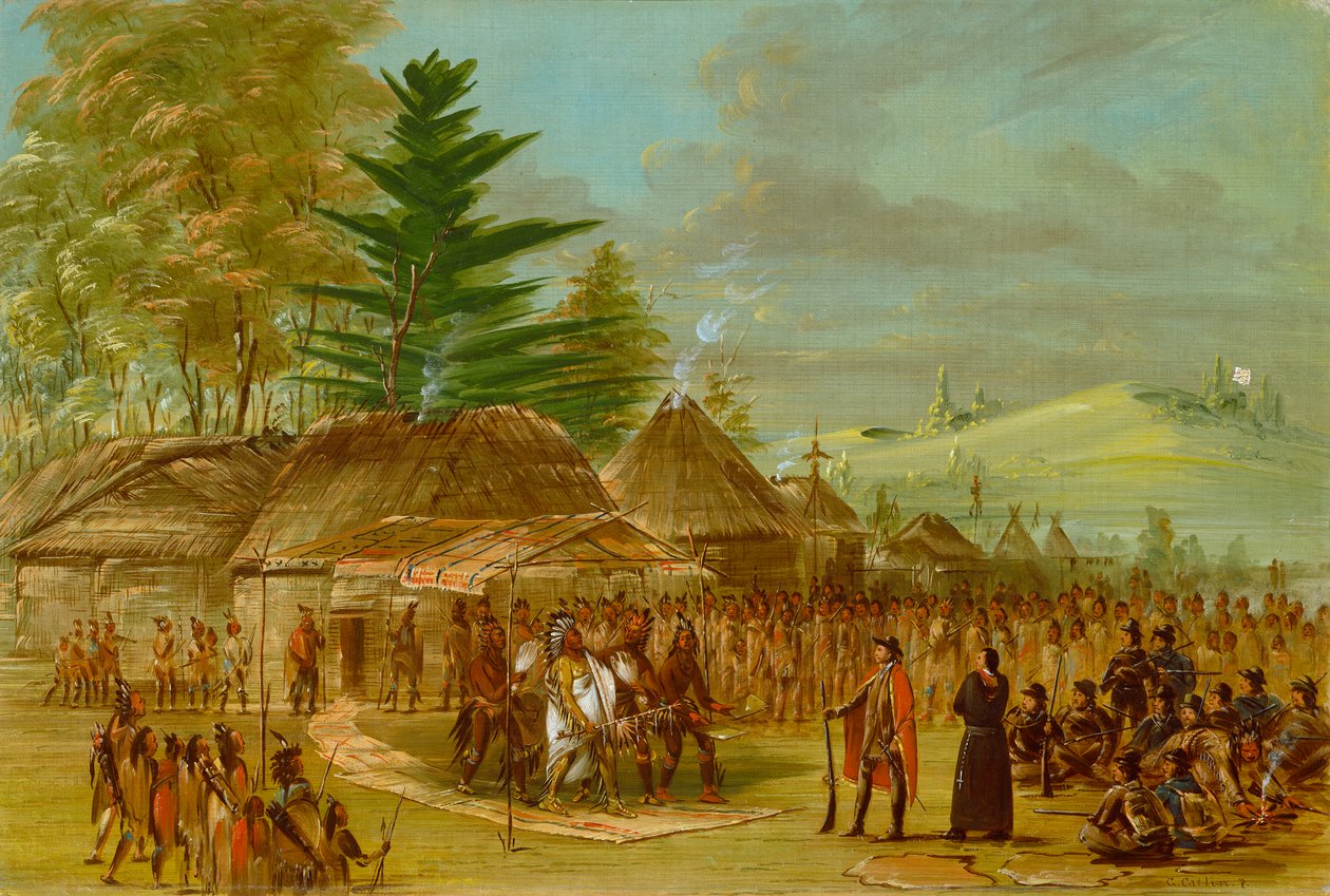 Náčelník Taensa Indians Receiving La Salle, 18478 od George Catlin