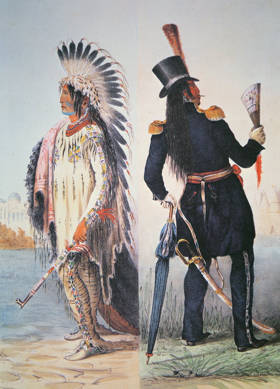 Civilizace indiánů, kolem roku 1833 (barevné lito) od George Catlin