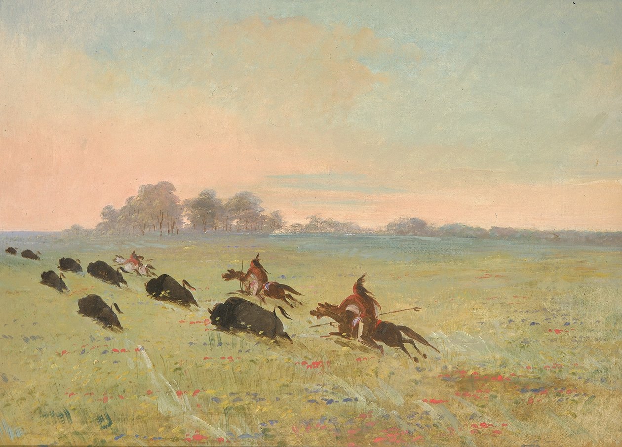 Indiáni Komančů pronásledují bizony od George Catlin