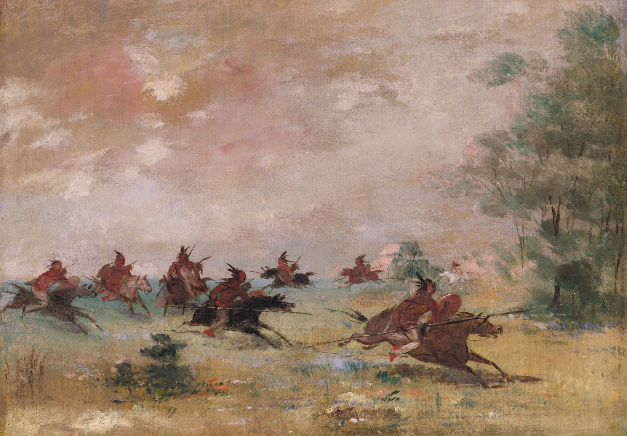 Válečná skupina Komančů na divokých koních od George Catlin