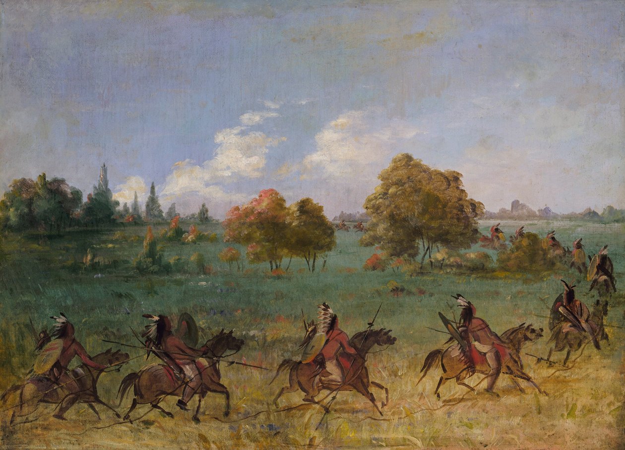 Komančská válečná výprava na pochodu, plně vybavená od George Catlin