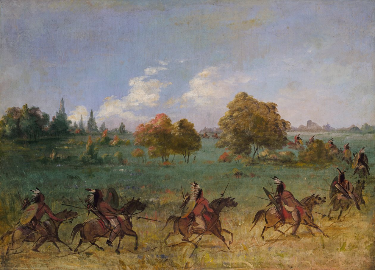 Komančská válečná strana na pochodu, plně vybavená, 1846-1848. od George Catlin