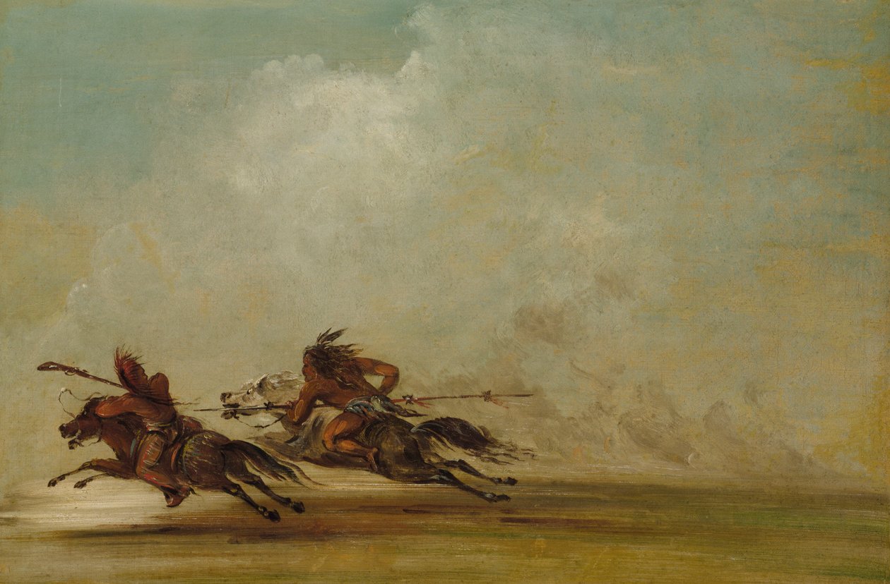 Komančský válečník vrhající se na Osage, plnou rychlostí, 1837-1839. od George Catlin