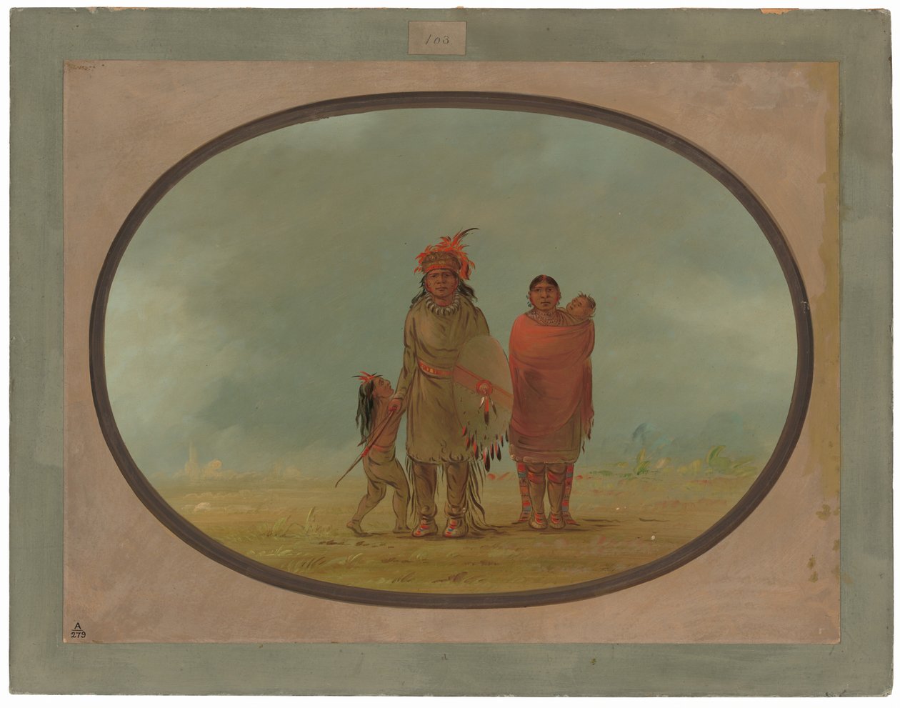 Měděný náčelník, jeho žena a děti od George Catlin