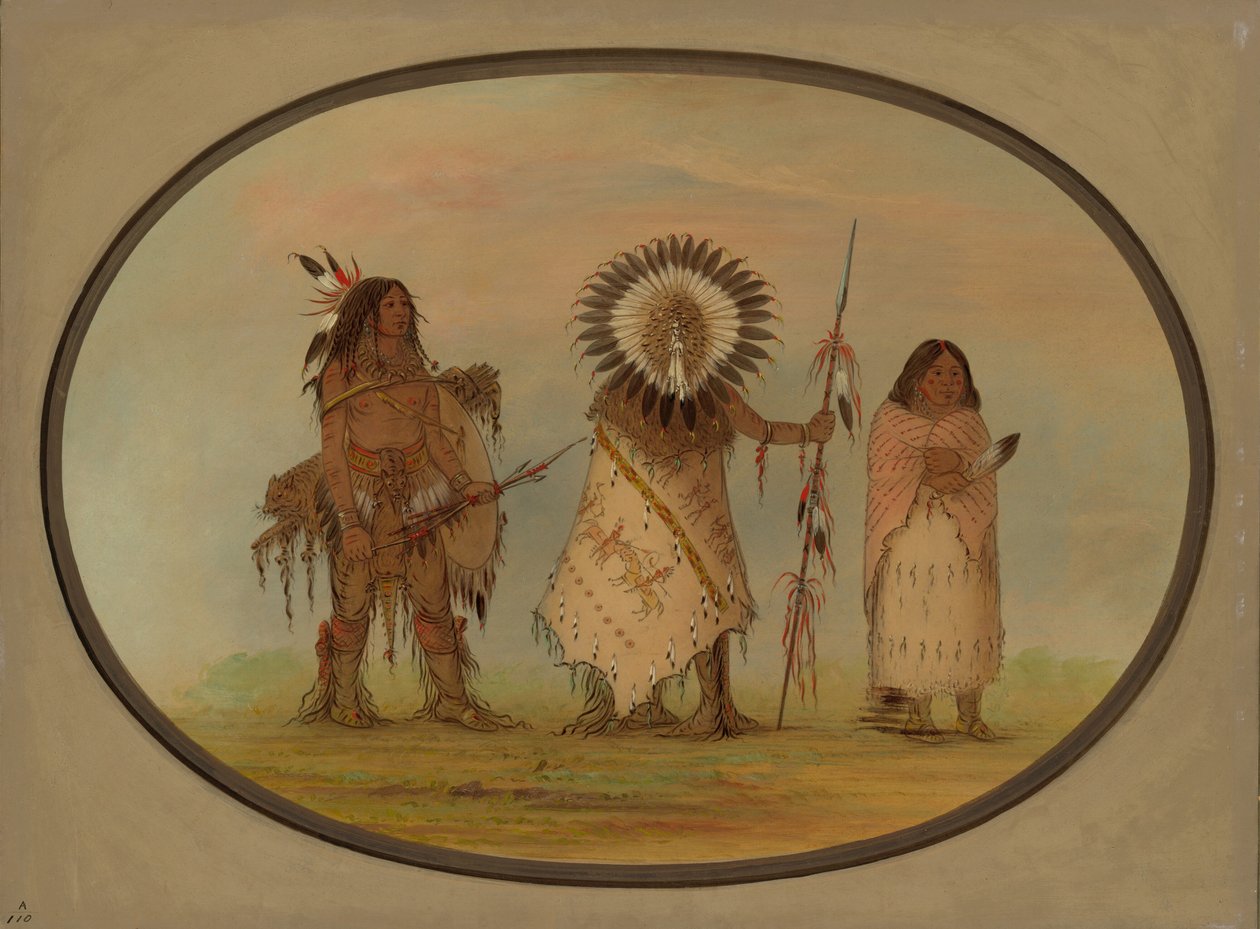 Vraní náčelník, jeho žena a válečník, 18611869. od George Catlin