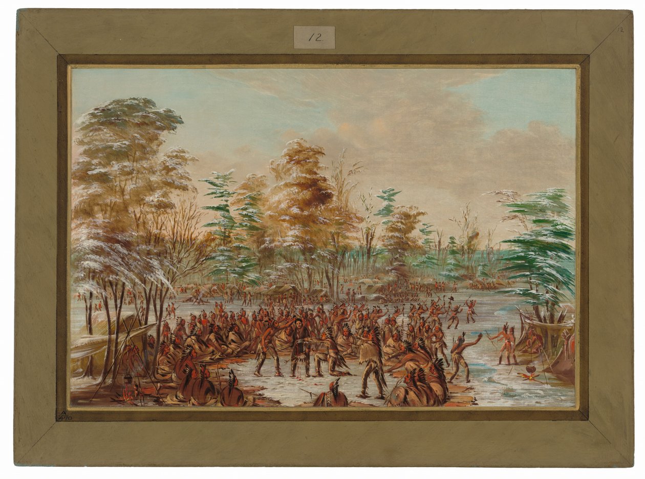 De Tonty vyjednává o míru v irokézské vesnici.  2. ledna 1680 od George Catlin