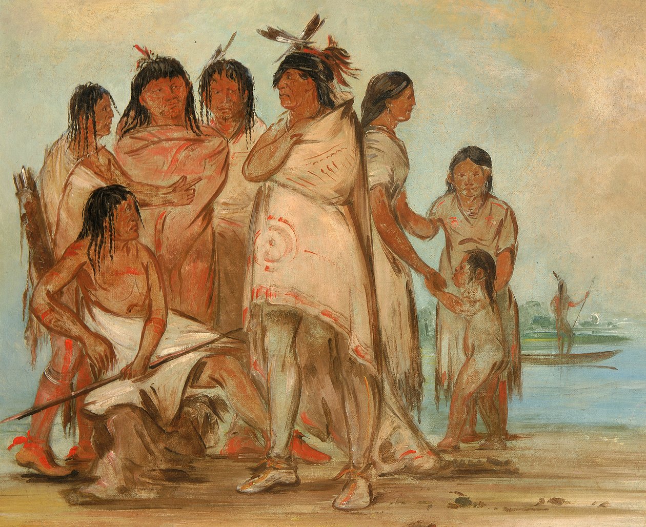 Du-cór-re-a, náčelník kmene, a jeho rodina od George Catlin