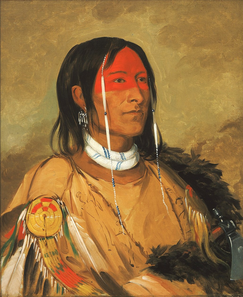 Eeh-tow-wées-ka-zeet, Ten, který má oči za zády (známý také jako Zlomená ruka), přední statečný. od George Catlin