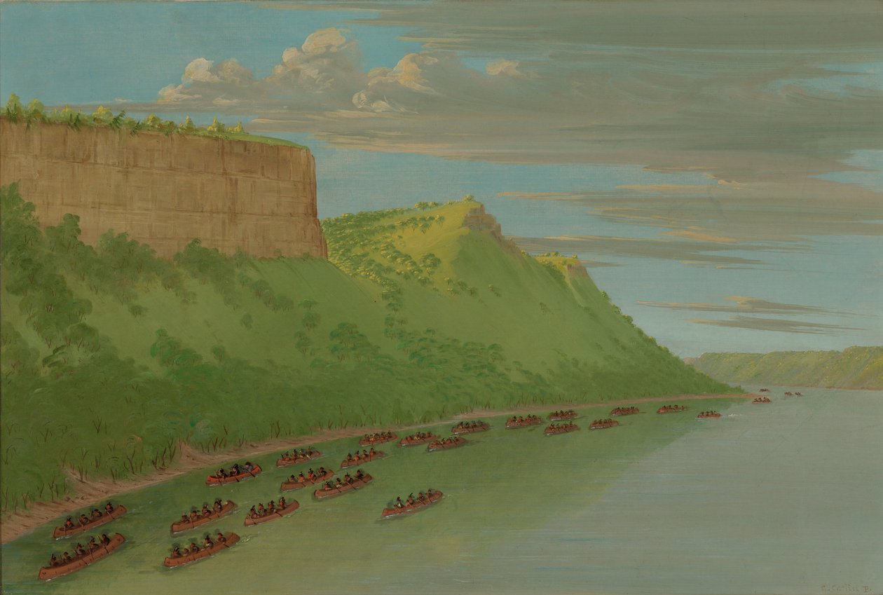 Otec Hennepin a společníci procházející mileneckým skokem. dubna 1680, 18471848. od George Catlin