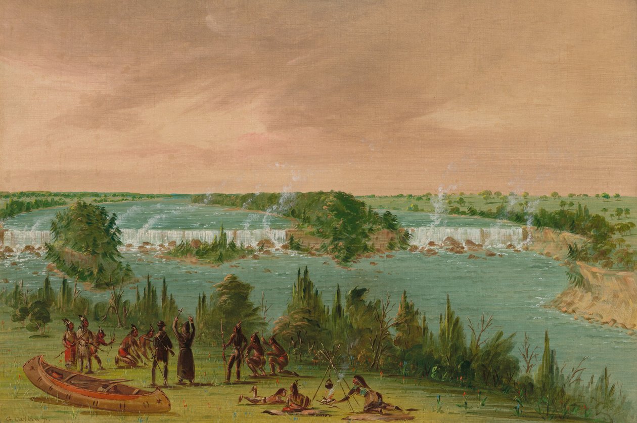 Otec Hennepin a společníci u vodopádů svatého Antonína. 1. května 1680, 18471848. od George Catlin