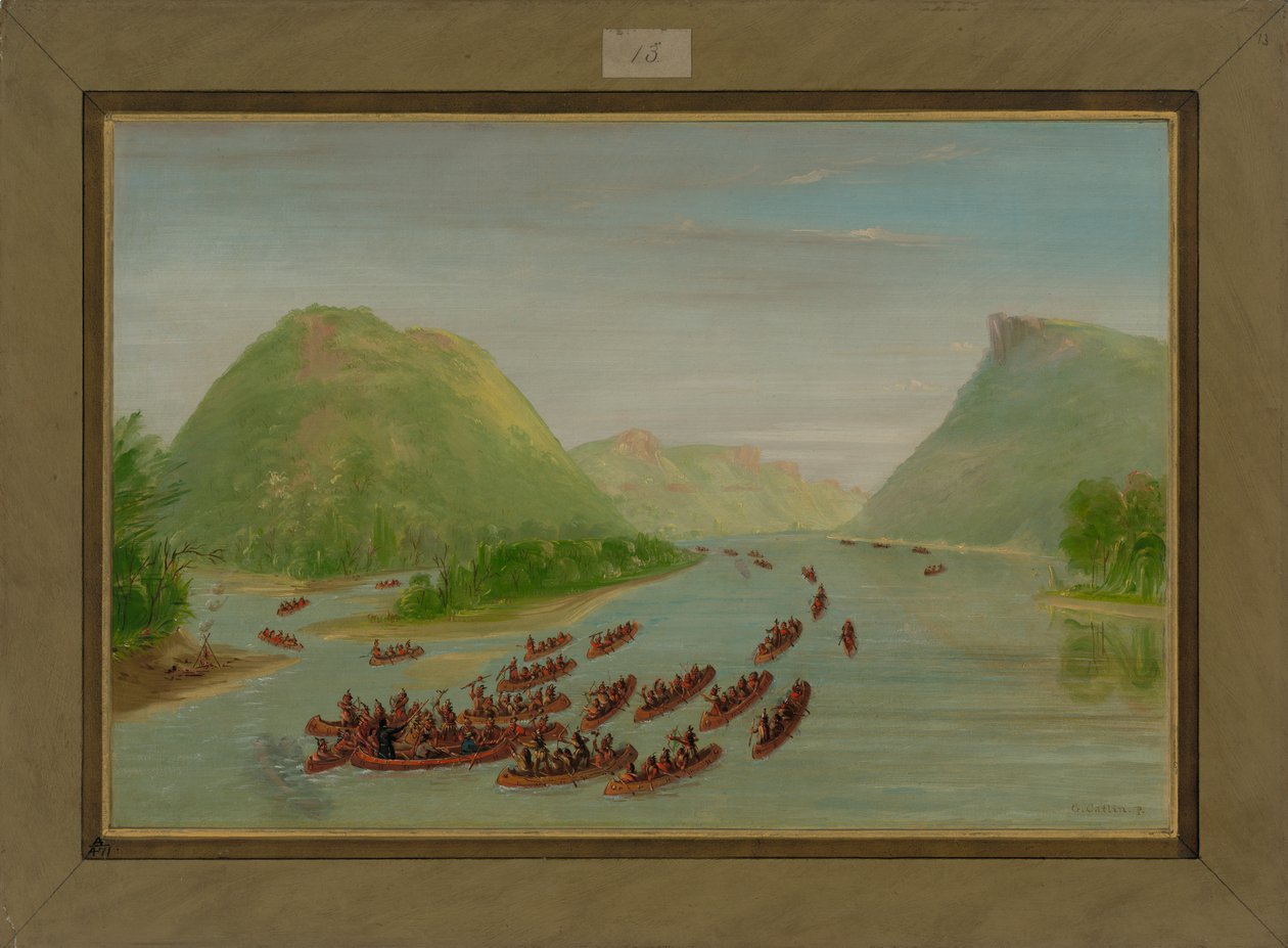 Otec Hennepin a dva společníci zajatci Siouxy, duben 1680, 1847-48 od George Catlin