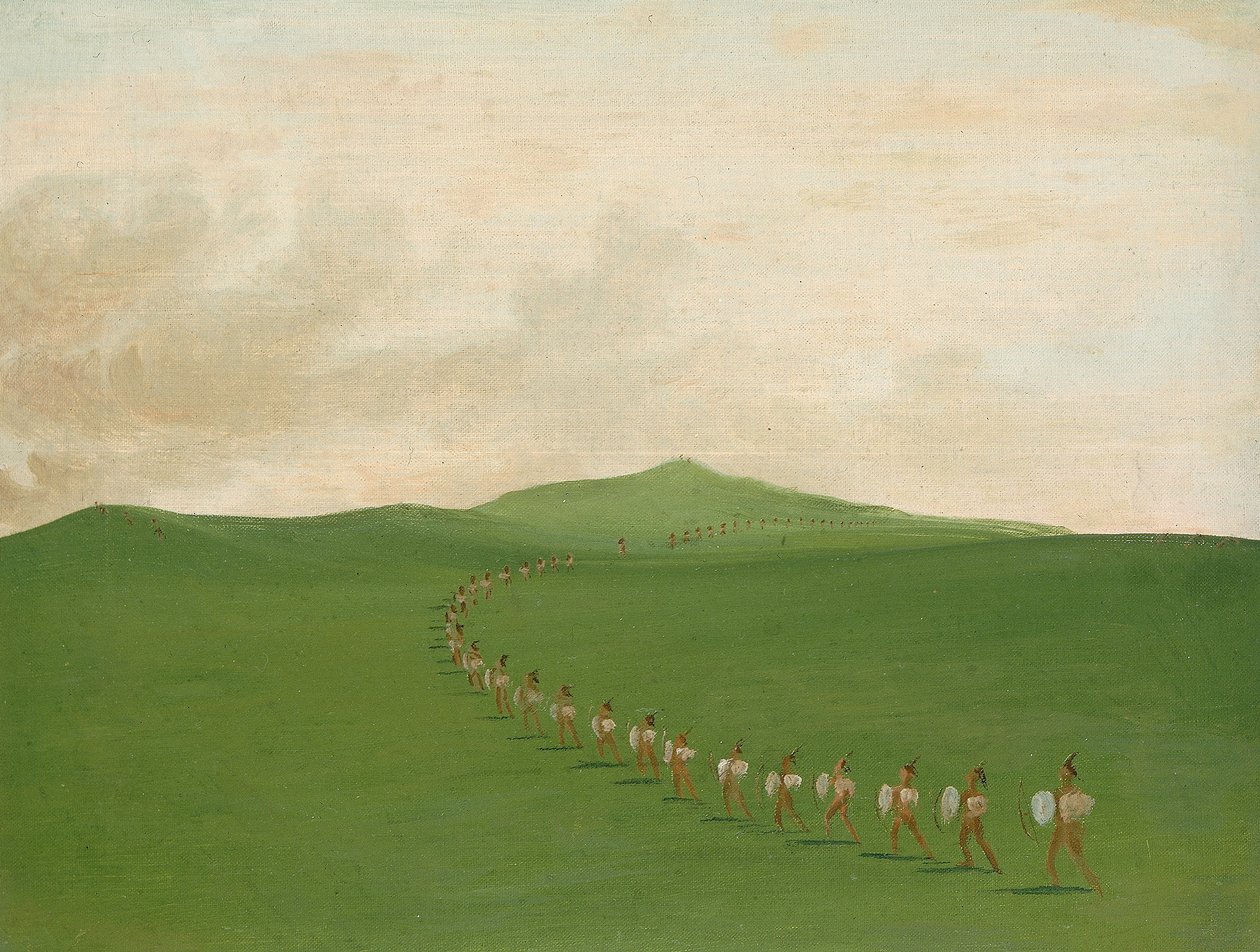 Pěší válečná výprava na pochodu, Horní Missouri od George Catlin