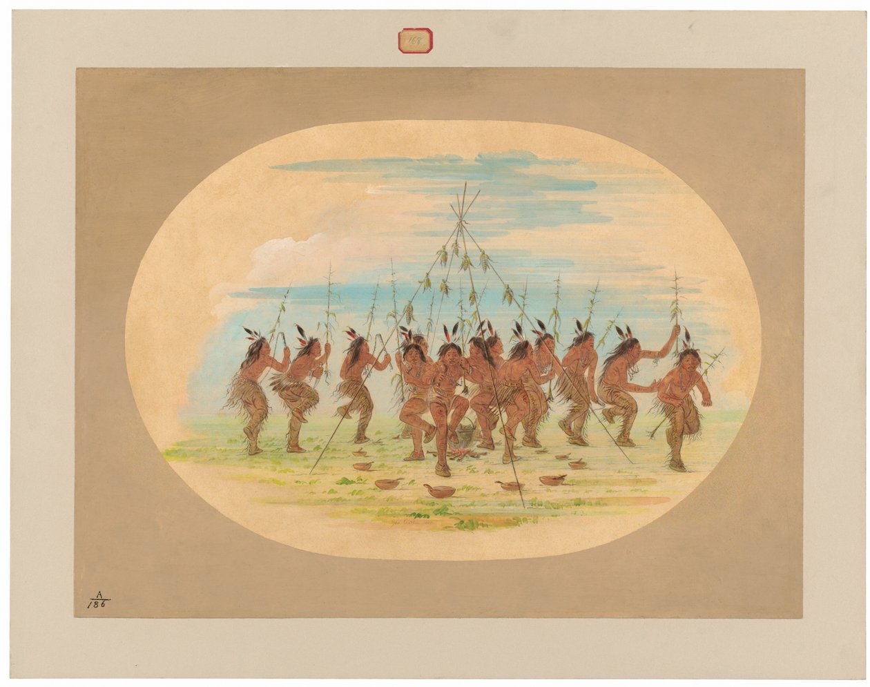 Zelený kukuřičný tanec - Minatarrees od George Catlin