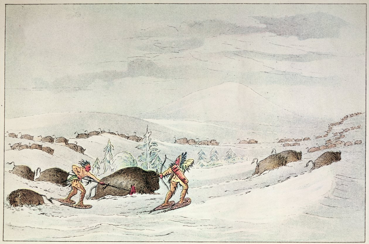 Lov buvolů na sněžnicích od George Catlin