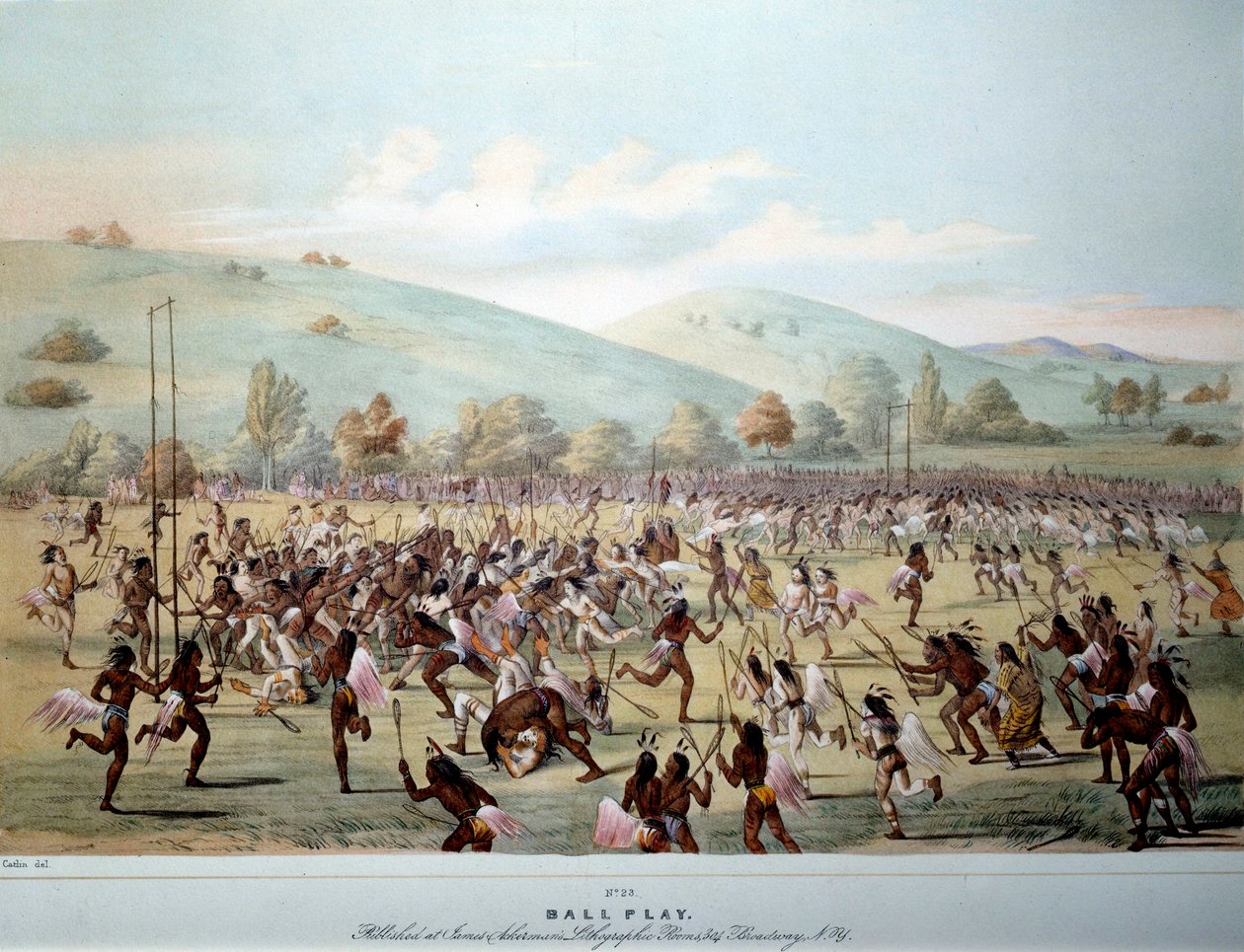 Indián Ameriky: míčová hra v kmeni Rudých kůží. Tisk George Catlina (1794-1872) Soukromá sbírka 19. století od George Catlin