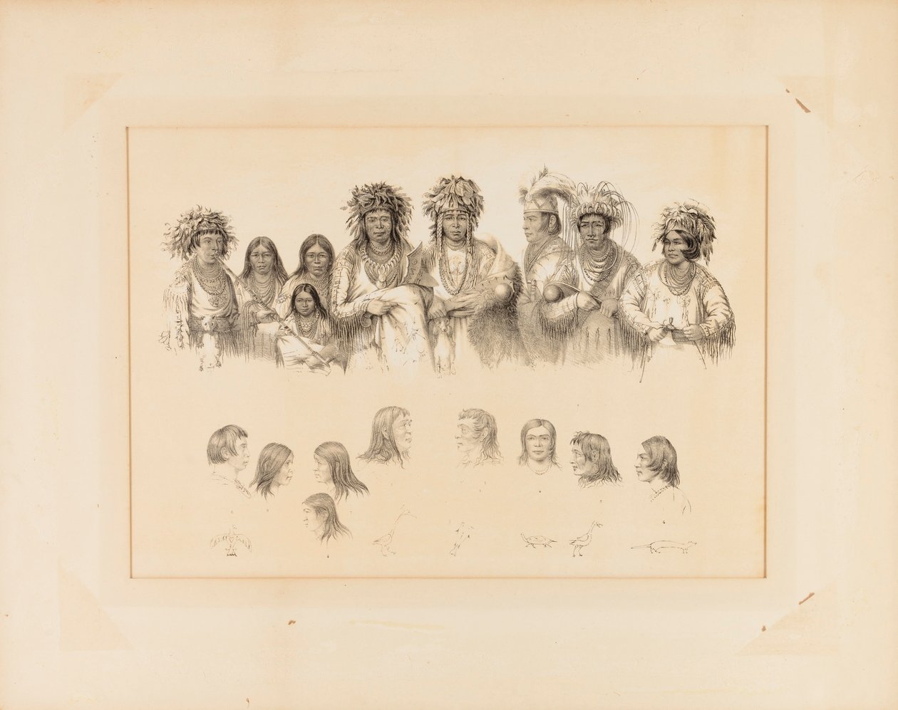 Indiáni: 9 mužských a ženských torz; 9 hlav, profilů - č. 28 od George Catlin