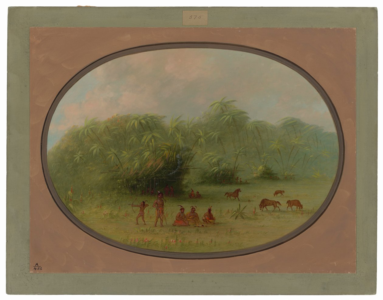 Indiáni a koně v lese od George Catlin