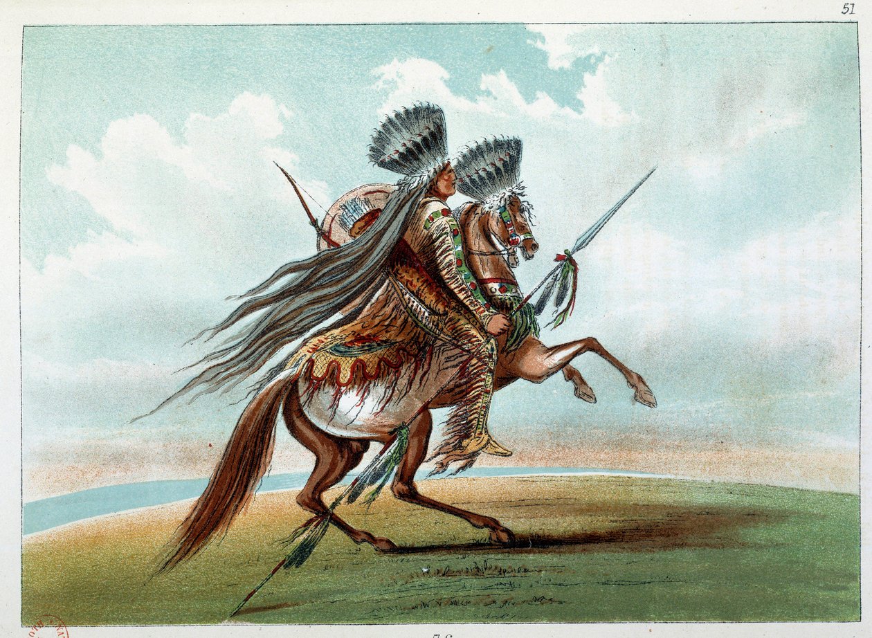 Indiáni Ameriky: Indiánské miniatury lovící divoké koně na úpatí Skalistých hor. Ilustrace George Catlin (1794-1872) od George Catlin