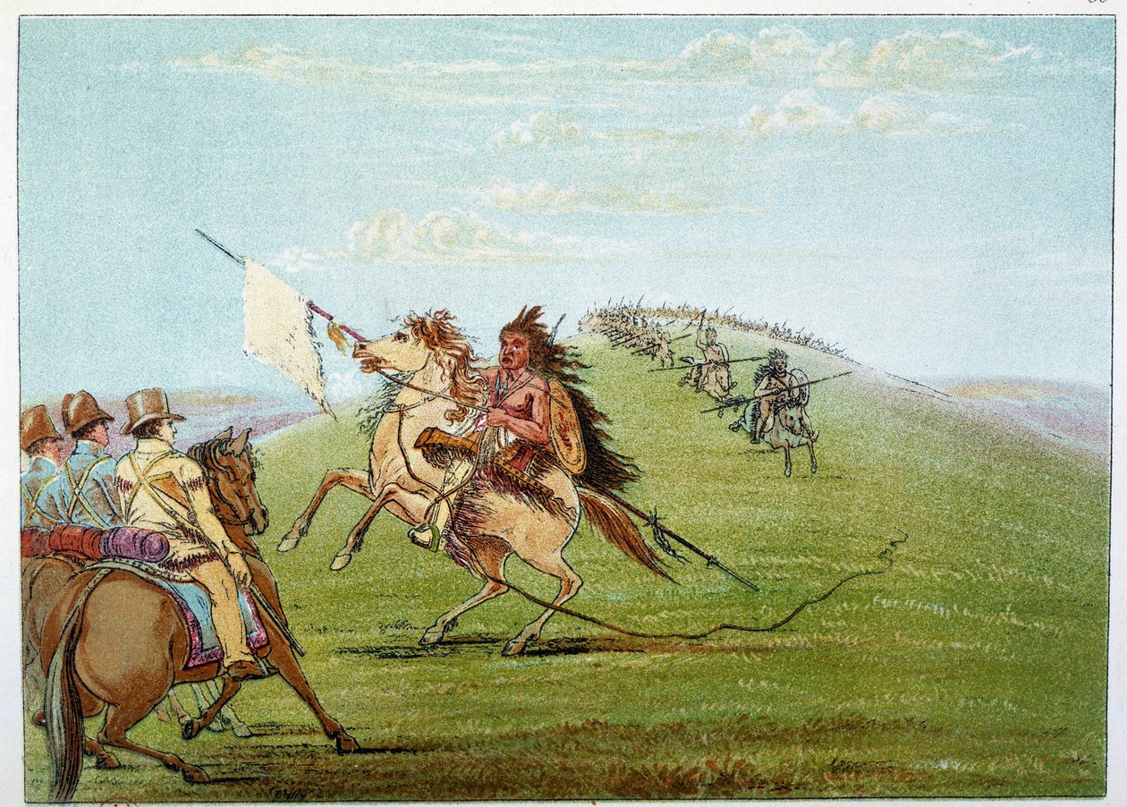 Indiáni Ameriky: Indiáni veleli proti armádě. Ilustrace George Catlin (1794-1872) od George Catlin