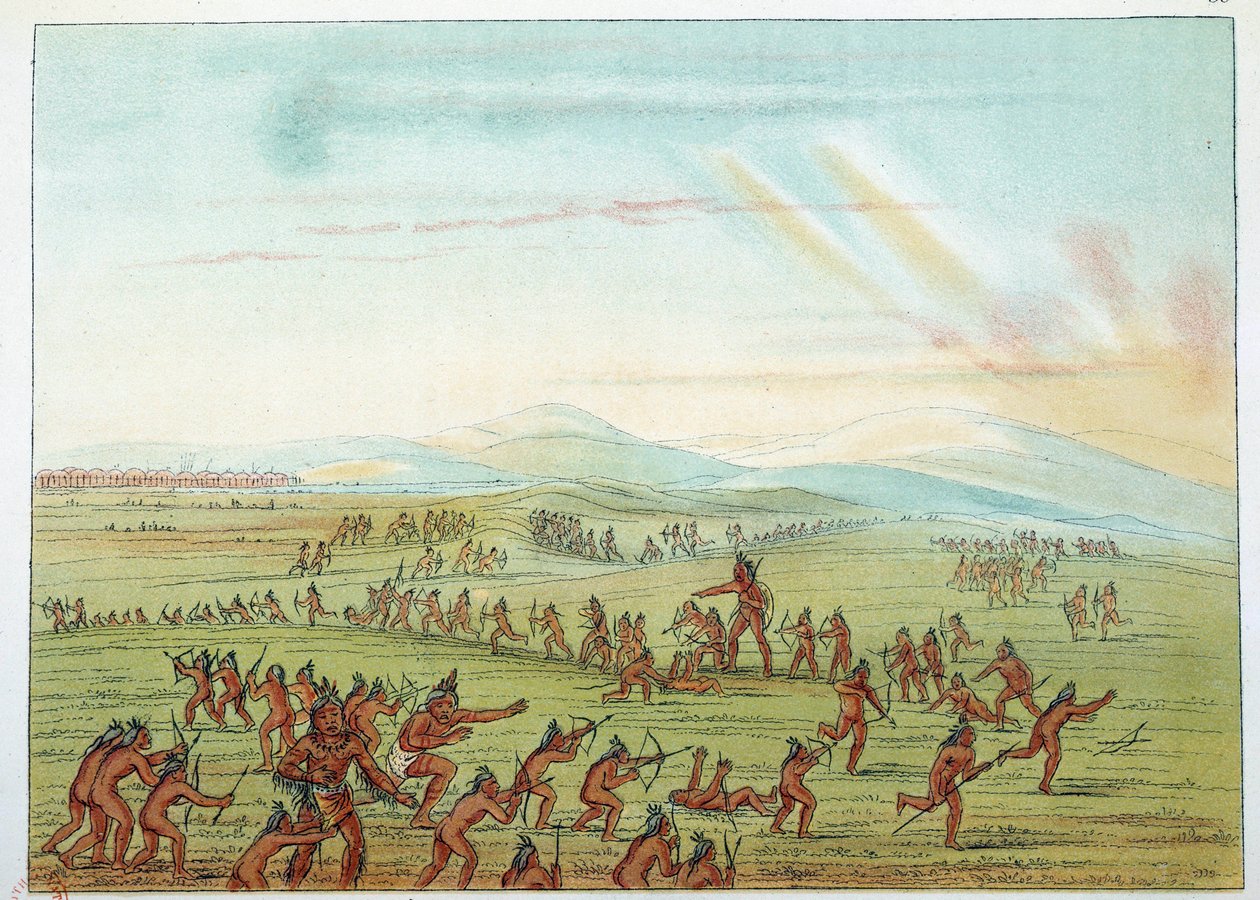 Indiáni Ameriky: výuka lovu pro mandanské děti ve věku 7 až 15 let. Ilustrace George Catlin (1794-1872) od George Catlin