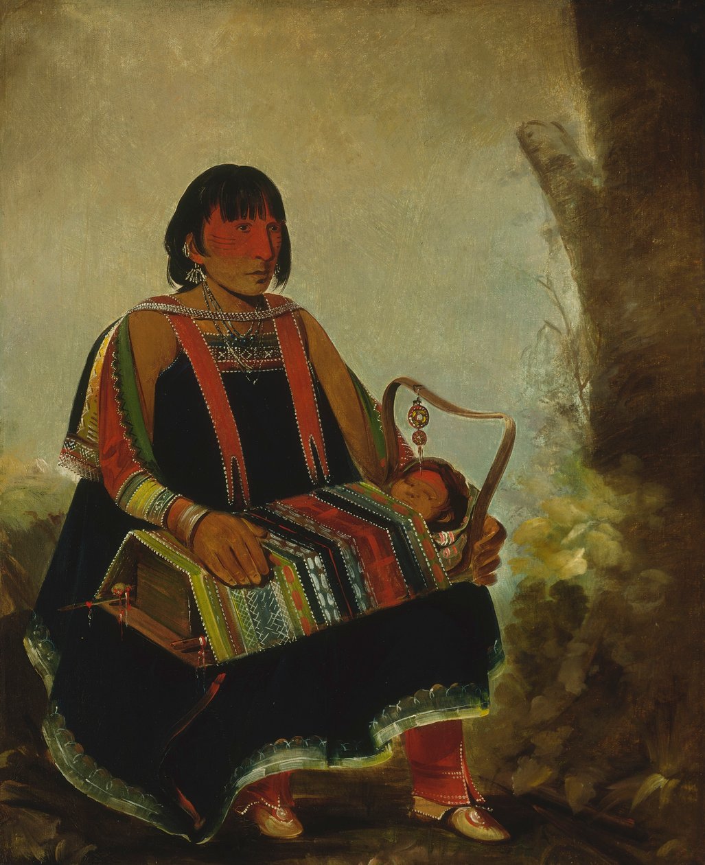 Jú-ah-kís-gaw, Žena s dítětem v kolébce od George Catlin