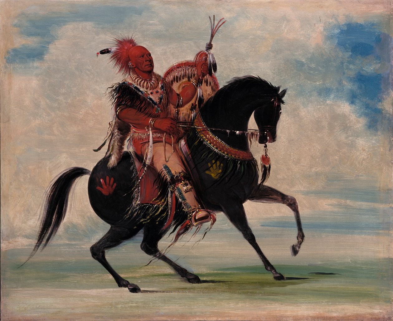Kee-o-kúk, Strážná liška, náčelník kmene, na koni od George Catlin