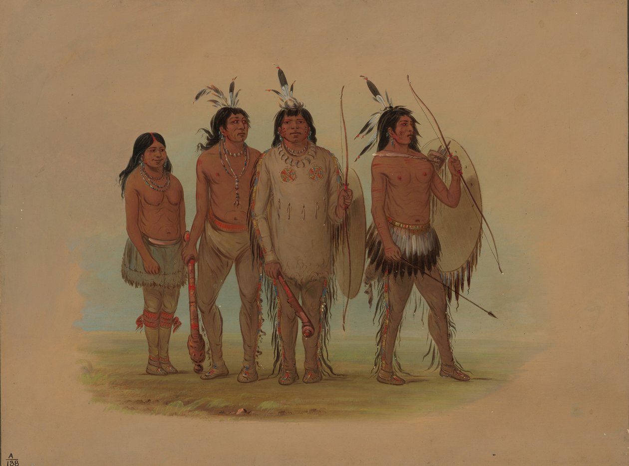 Kiowa Chief, jeho manželka a dva bojovníci, 18611869. od George Catlin