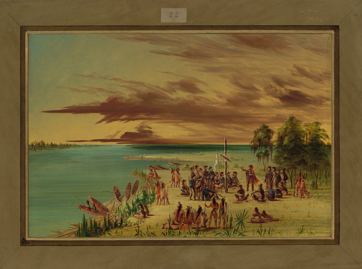 La Salle nárokuje Louisianu pro Francii, 9. dubna 1682, 1847-48 od George Catlin