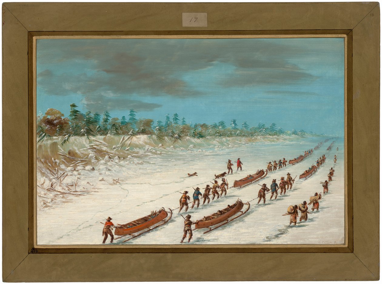 La Salle překračuje Michiganské jezero po ledu.  8. prosince 1681 od George Catlin